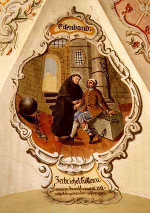Peinture dans la chapelle
de St. Antoine  Mnster.

Selon une veille lgende le prissonier avait
publi l'histoire du "Weger-Baschi"
sans la permission des descendants.
